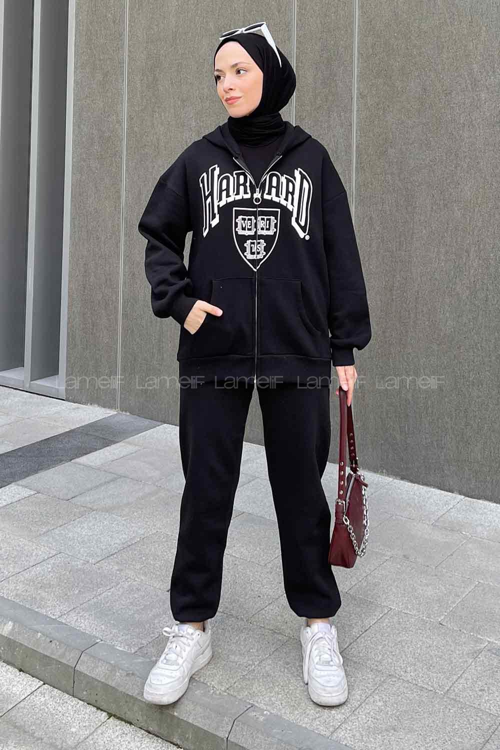Black Hood Neck Long Arm Cotton Fabric Comfortable Suit