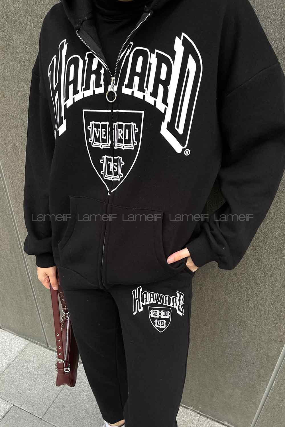 Black Hood Neck Long Arm Cotton Fabric Comfortable Suit