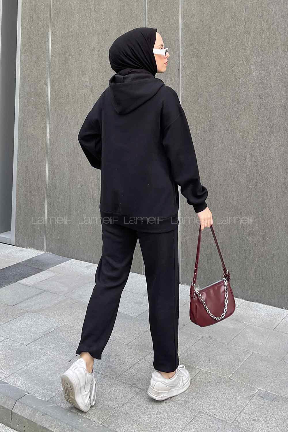 Black Hood Neck Long Arm Cotton Fabric Comfortable Suit