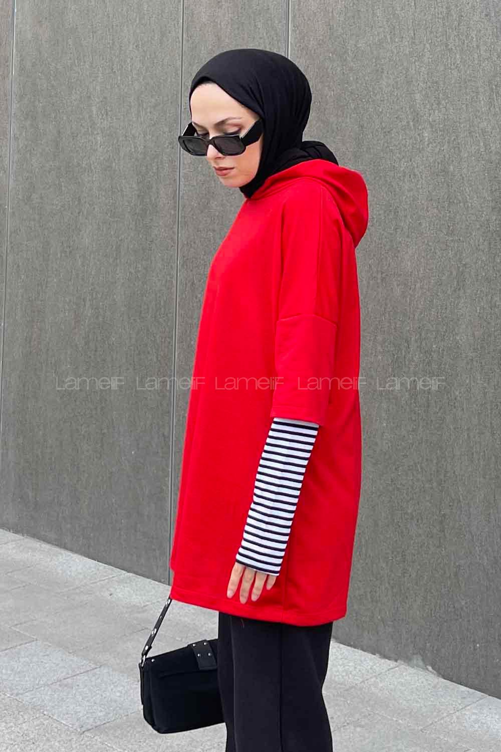 Red Hood Neck Long Arm Unprinted Sweatshirt