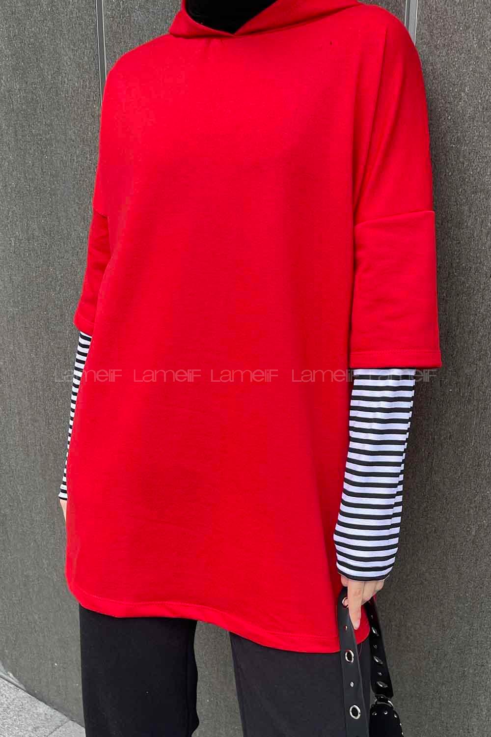 Red Hood Neck Long Arm Unprinted Sweatshirt