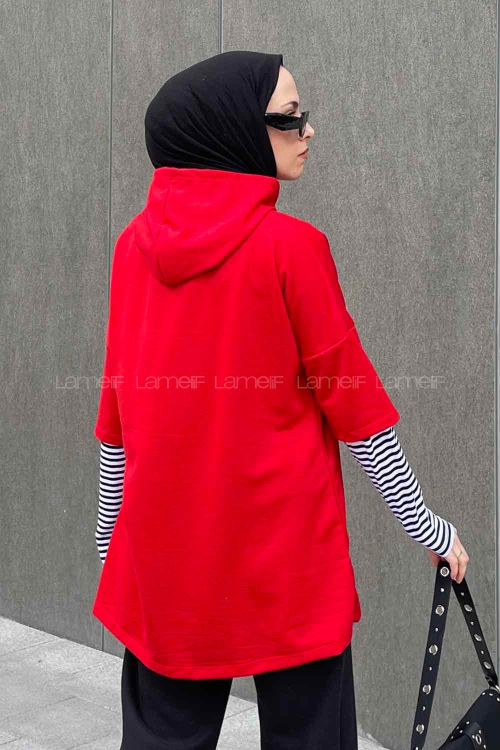 Red Hood Neck Long Arm Unprinted Sweatshirt