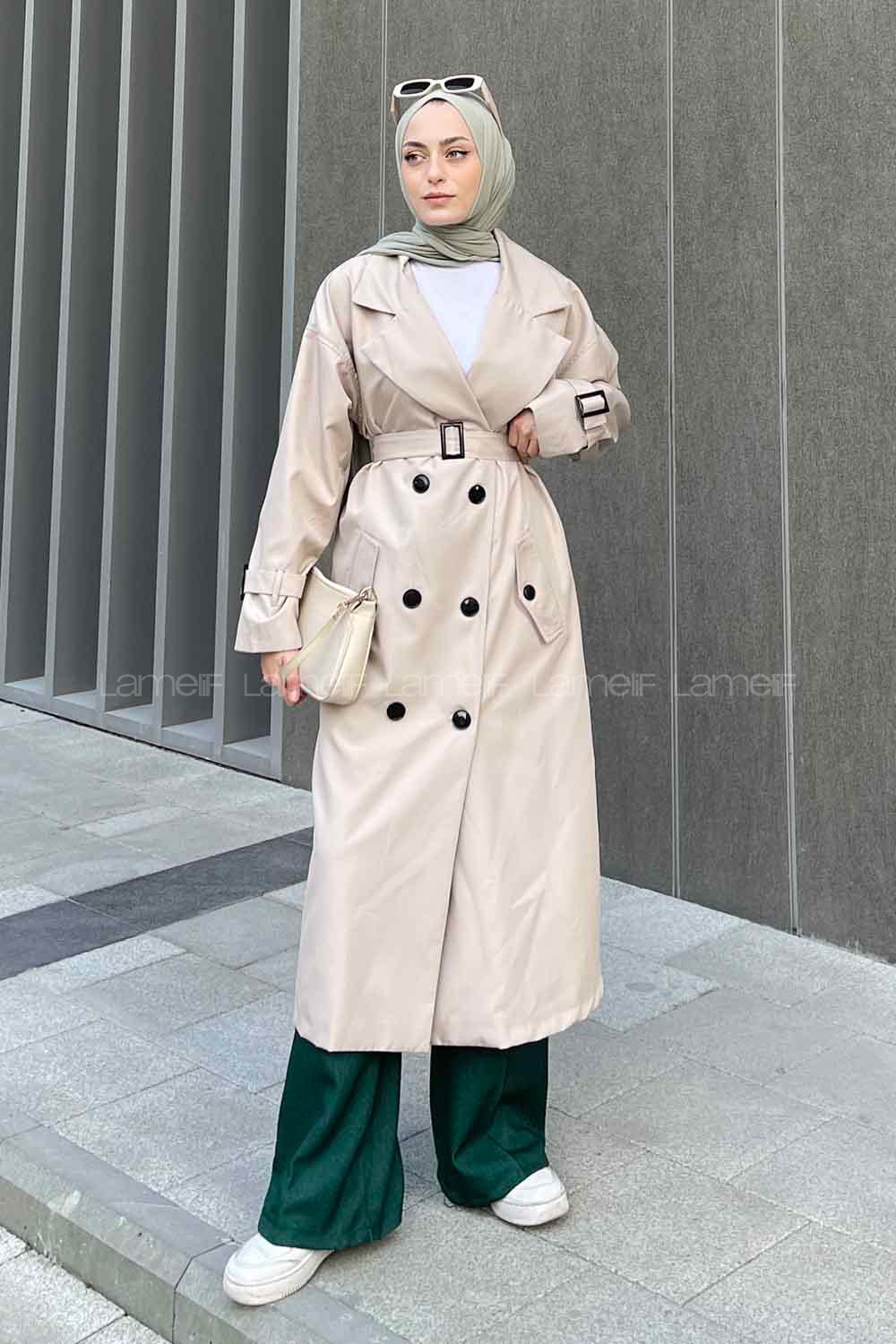 Lamelif Alessi Önü Düğmeli Trençkot Taş Rengi