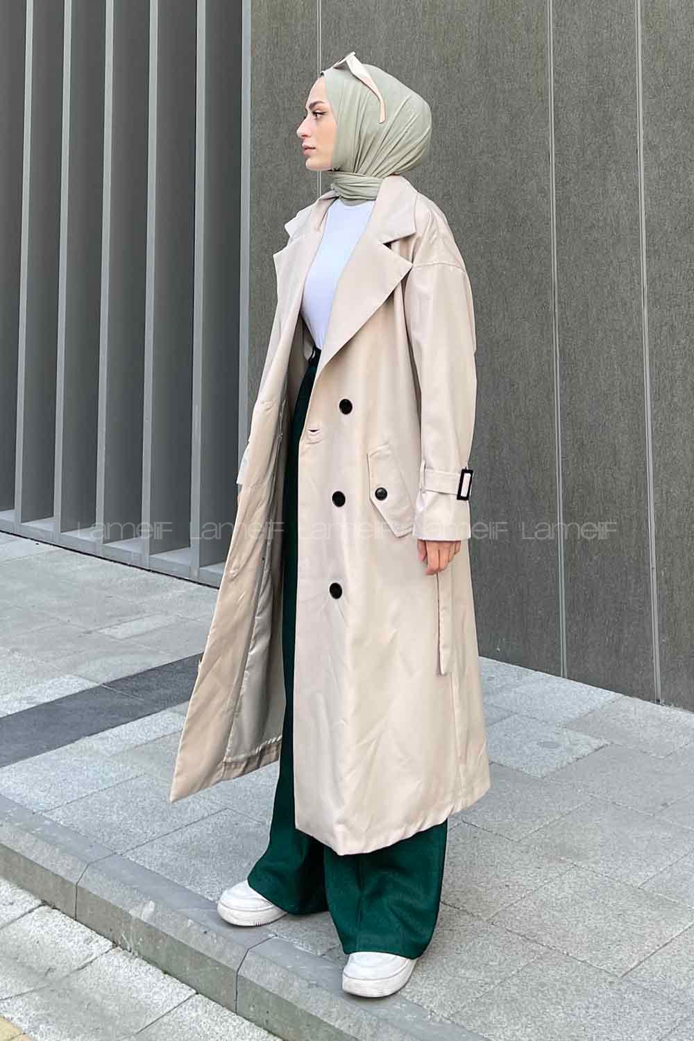 Lamelif Alessi Önü Düğmeli Trençkot Taş Rengi