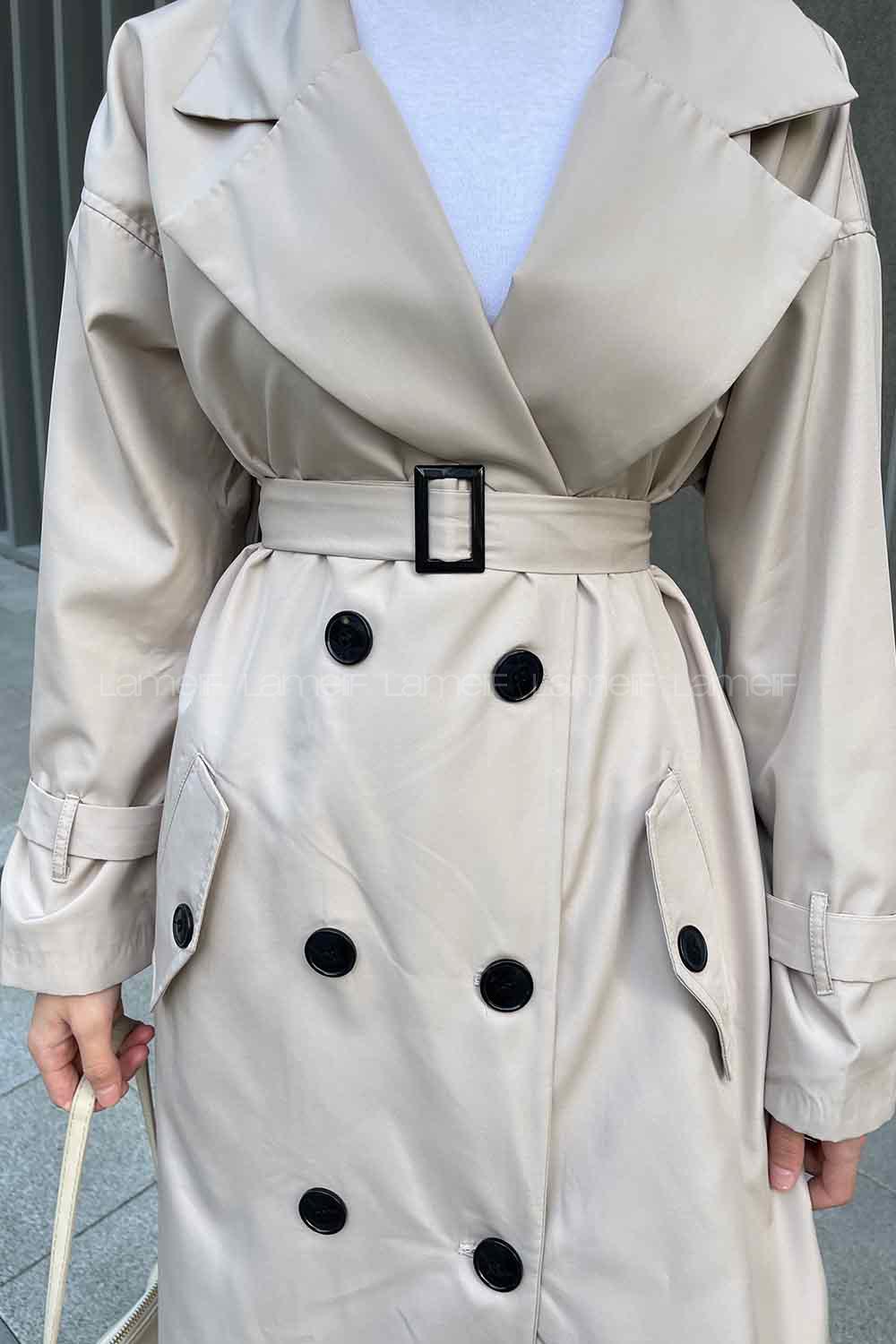 Lamelif Alessi Önü Düğmeli Trençkot Taş Rengi