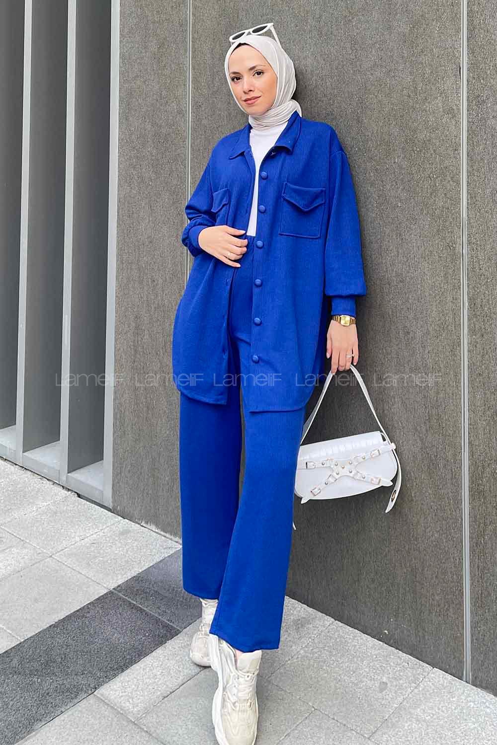 Modalamelif Emma Fitilli Gömlek Takım Saks mavisi