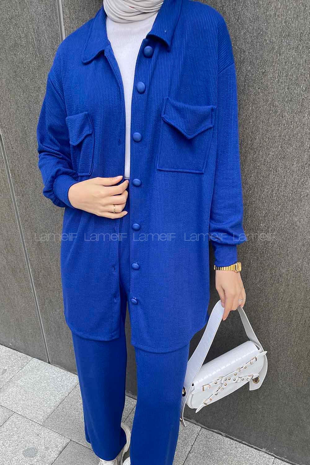 Modalamelif Emma Fitilli Gömlek Takım Saks mavisi