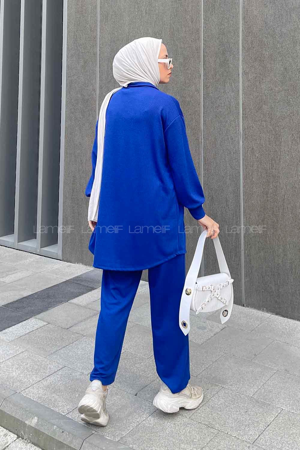 Modalamelif Emma Fitilli Gömlek Takım Saks mavisi