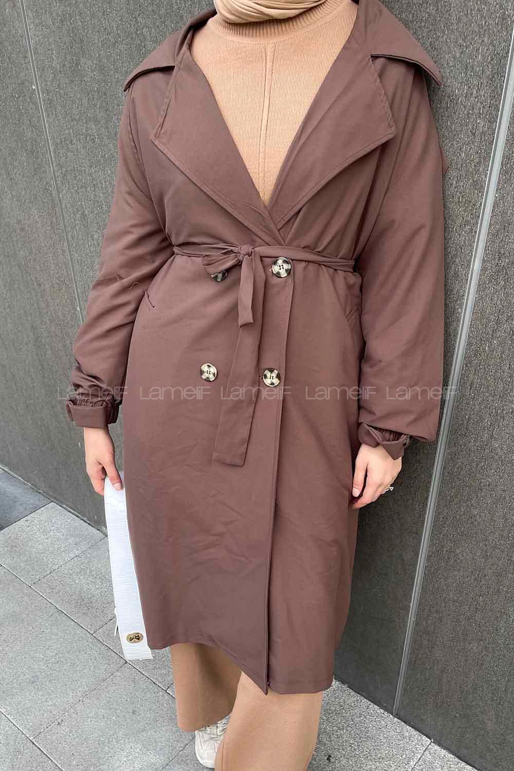 Lamelif Rüzgarlık Detaylı Omuz Apoletli Trençkot Kahverengi