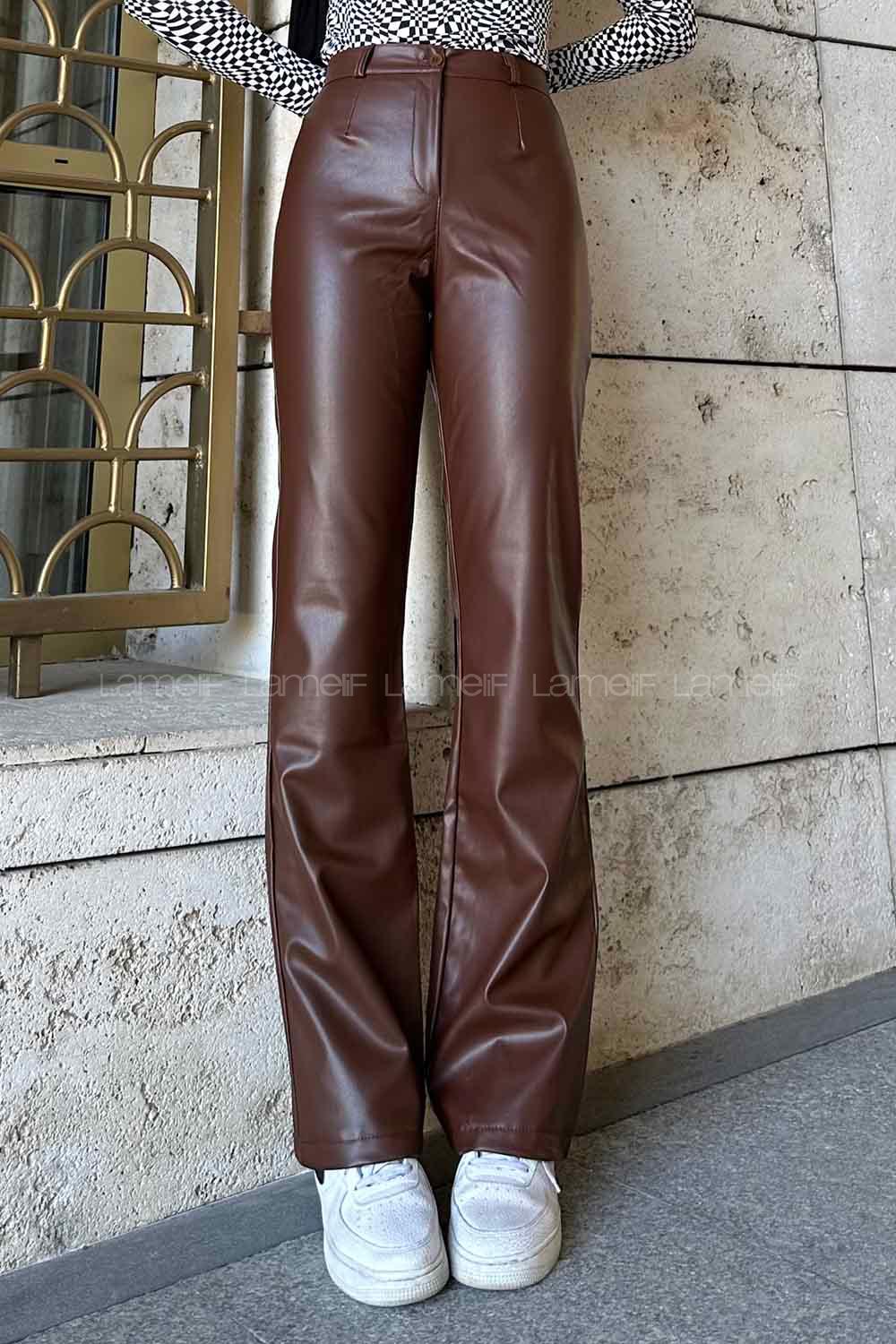 Brown Faux Leather High Waist Pants