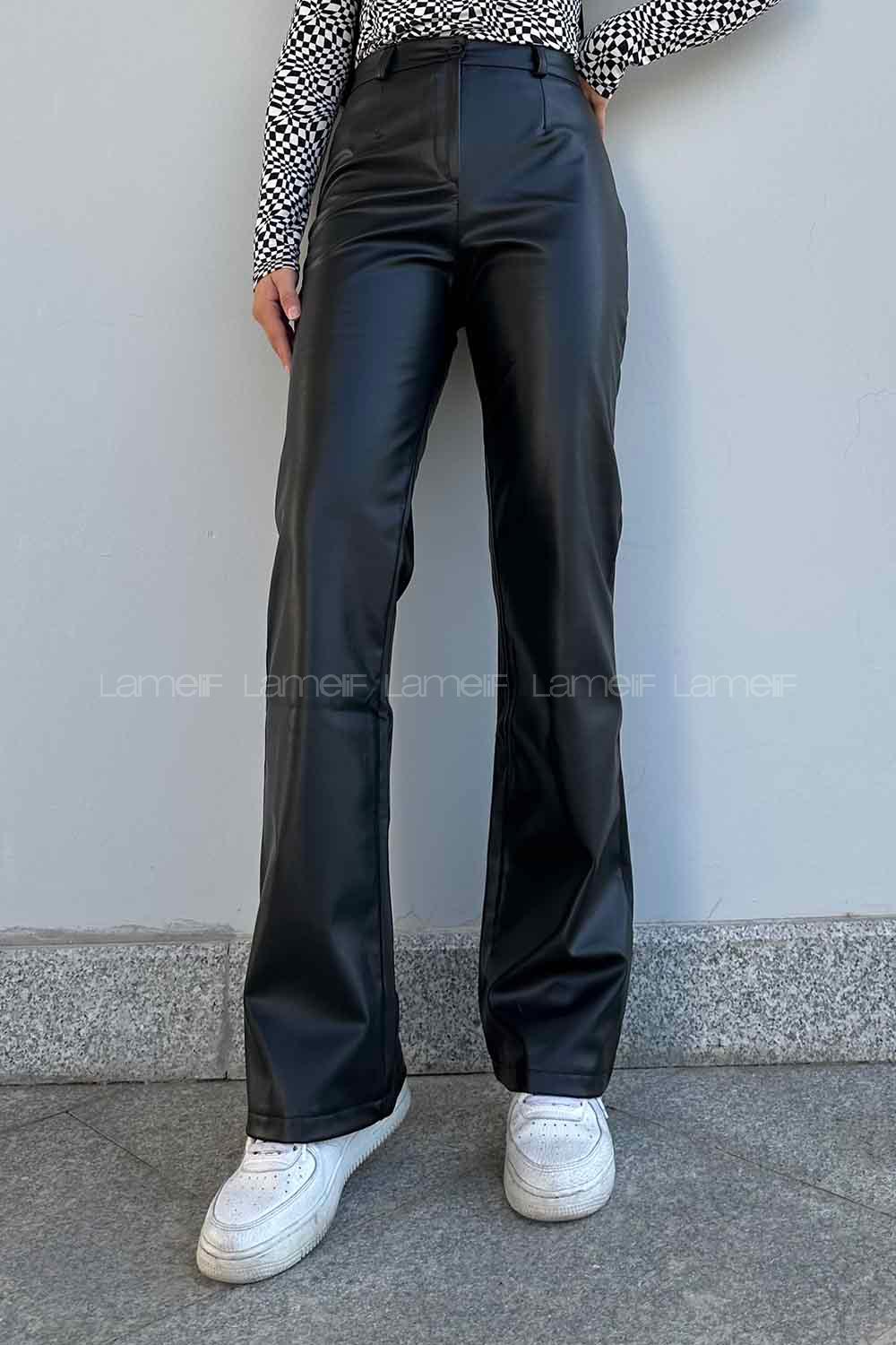 Modalamelif Marino Yüksek Bel Flare Paça Suni Deri Pantolon Siyah