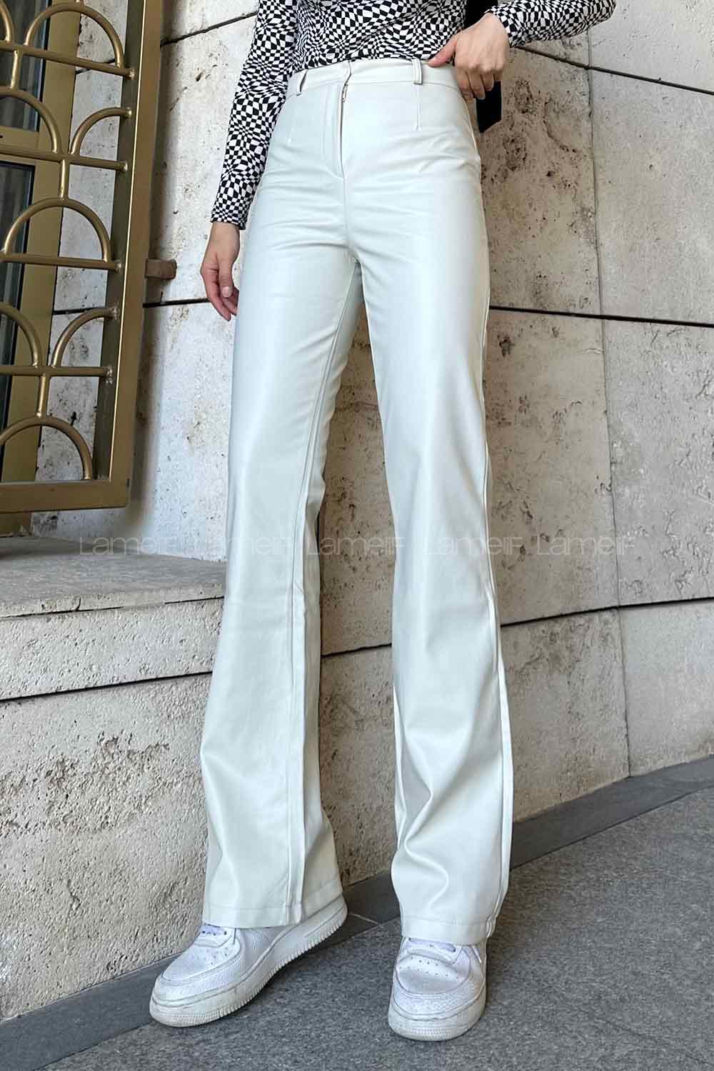 Modalamelif Marino Yüksek Bel Flare Paça Suni Deri Pantolon Taş