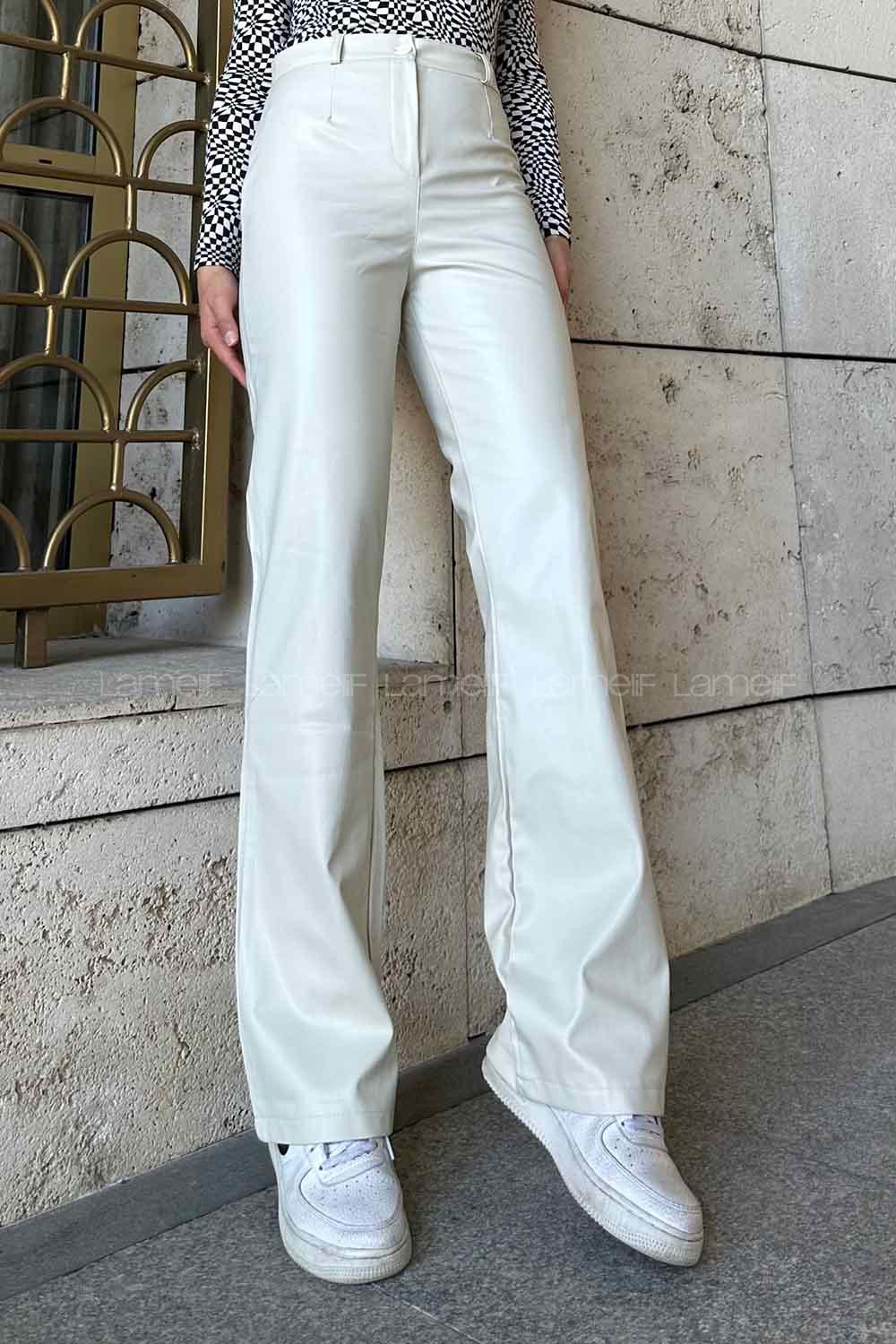 Modalamelif Marino Yüksek Bel Flare Paça Suni Deri Pantolon Taş