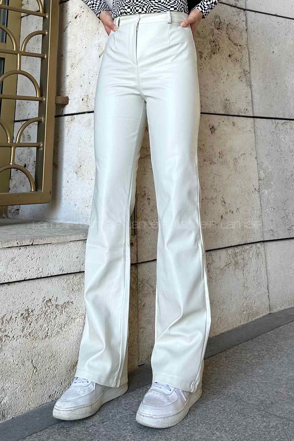 Modalamelif Marino Yüksek Bel Flare Paça Suni Deri Pantolon Taş