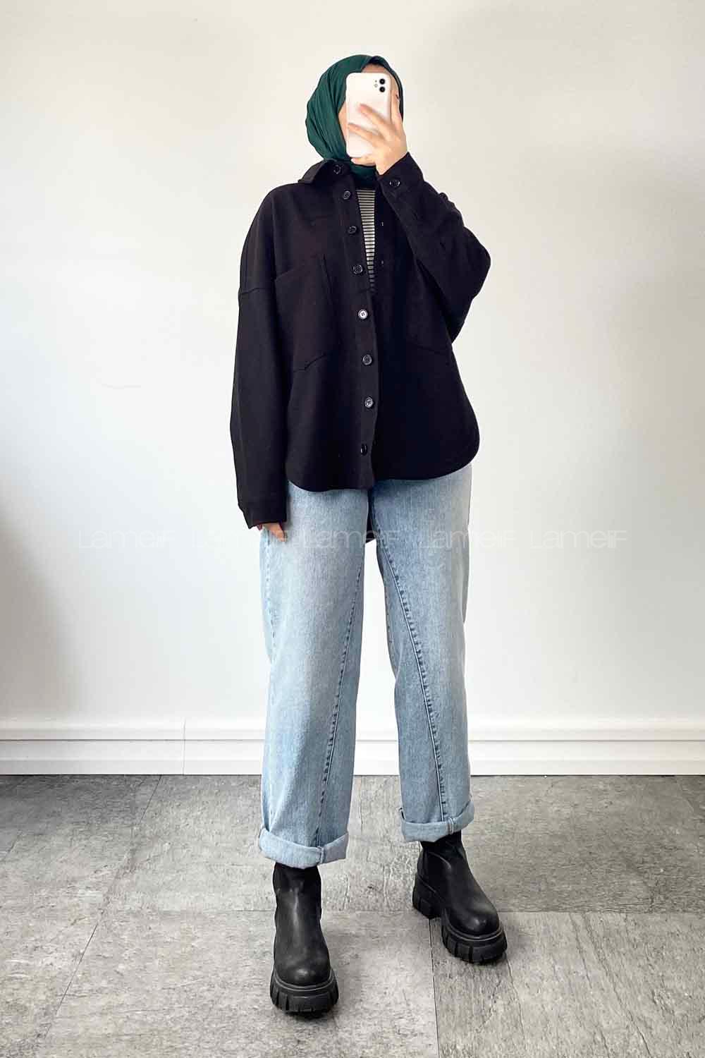 Black Shirt Collar Long Arm Stamp Fabric Unprinted Shirt