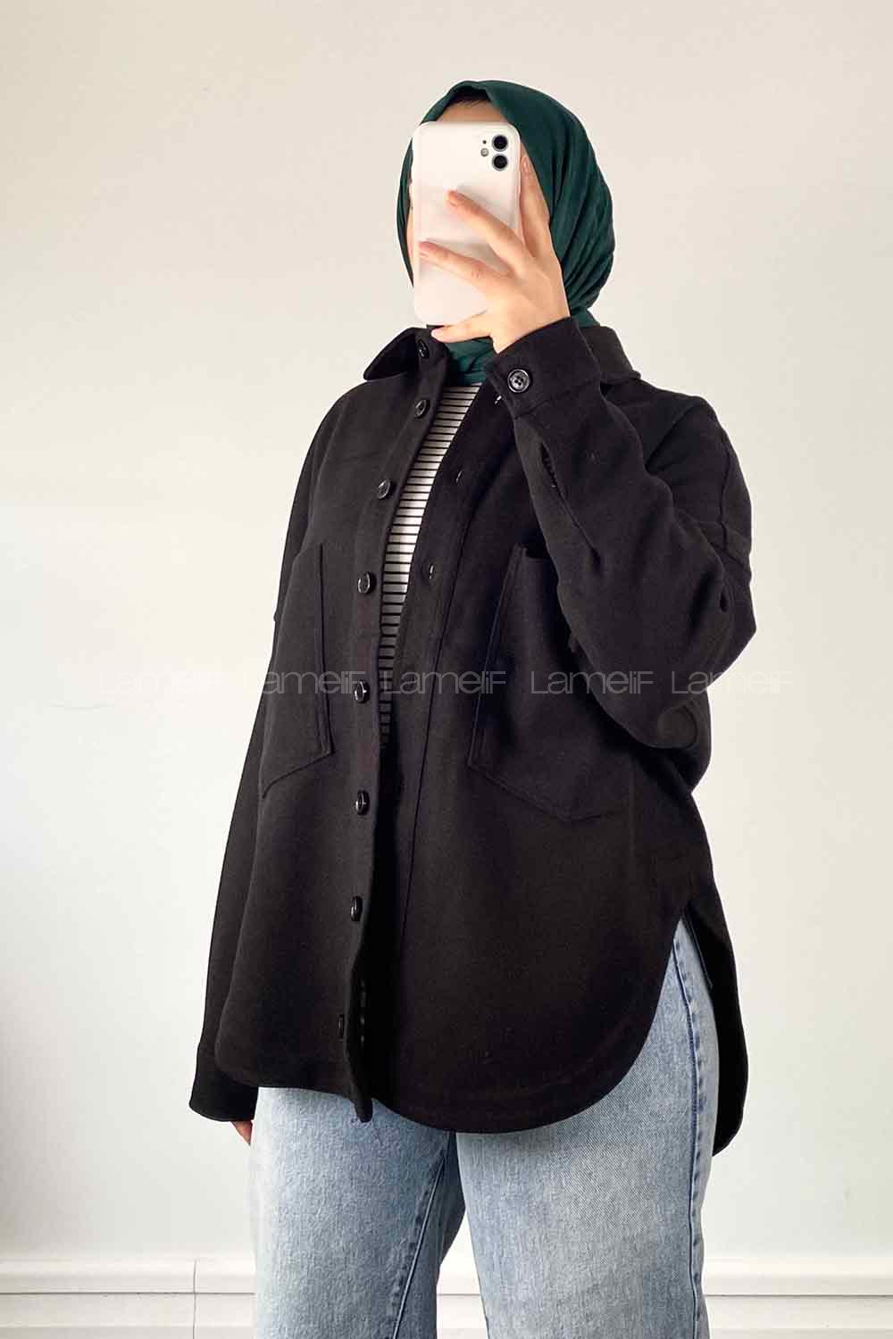 Black Shirt Collar Long Arm Stamp Fabric Unprinted Shirt