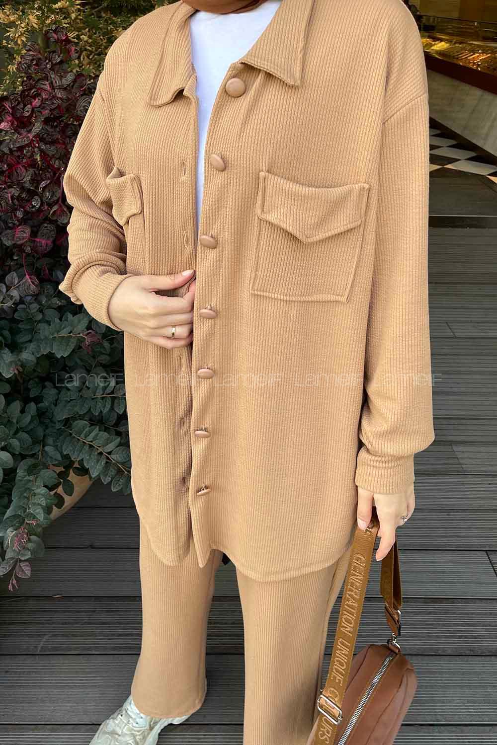 Modalamelif Emma Fitilli Gömlek Takım Camel