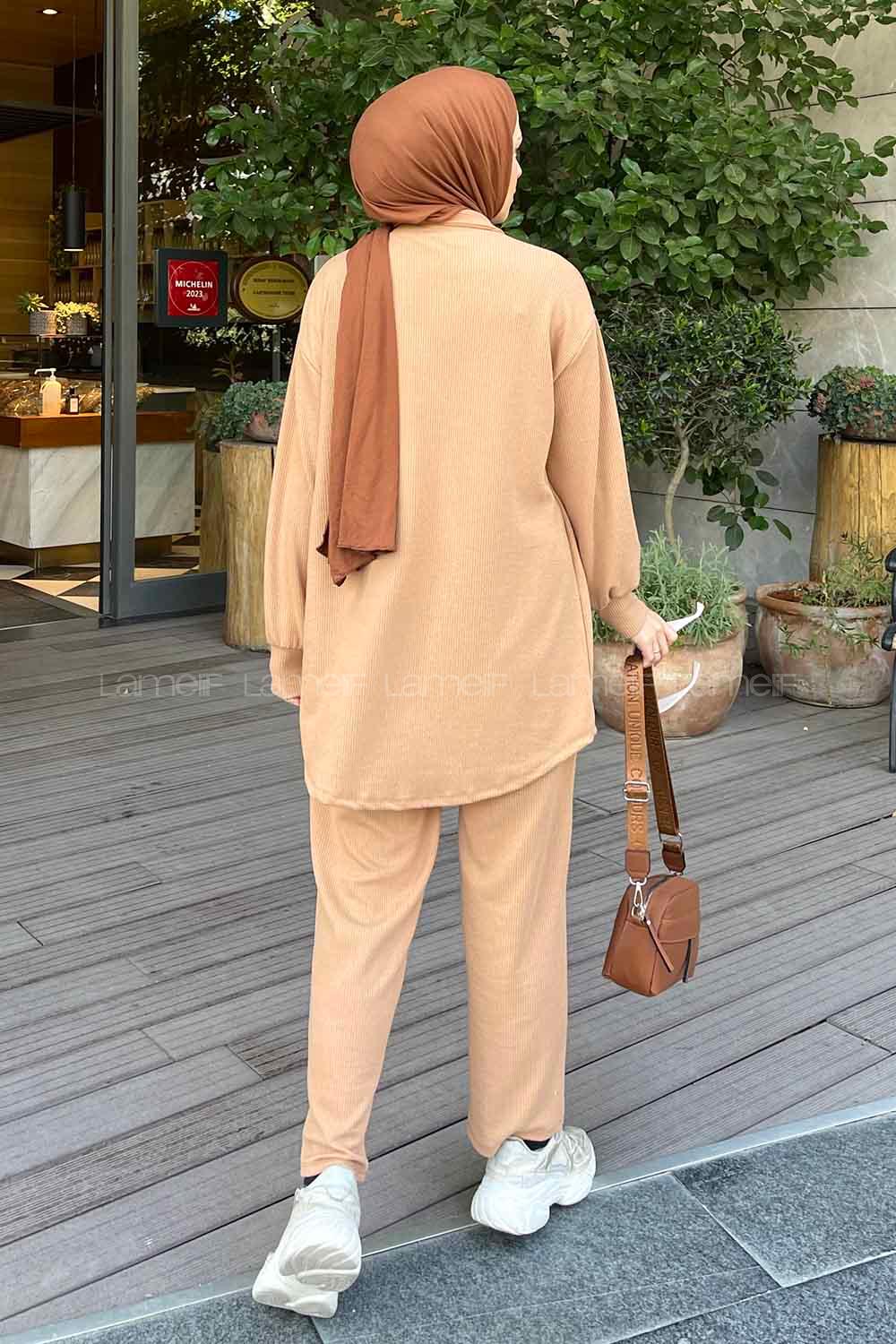 Modalamelif Emma Fitilli Gömlek Takım Camel