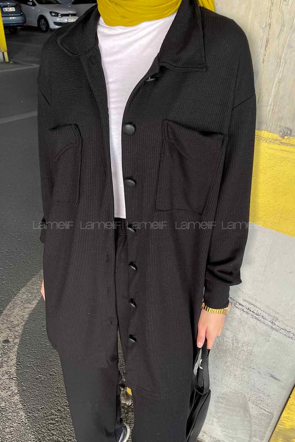 Black Shirt Collar Long Arm Without Accessories Cotton Fabric Regular Trousers Comfortable Suit
