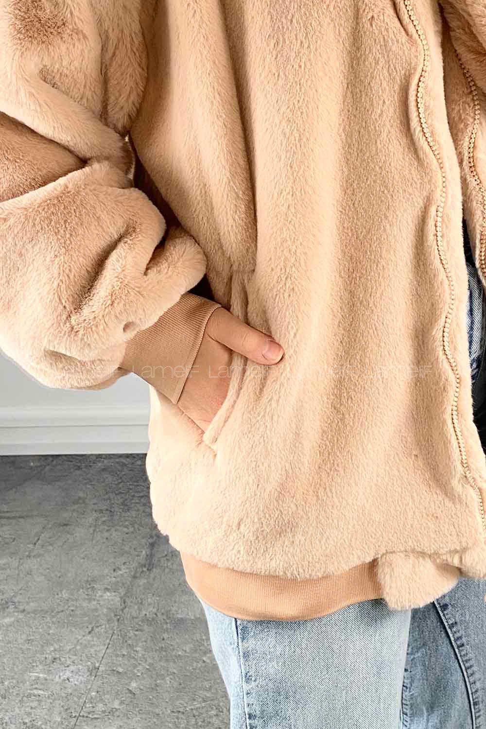 Lamelif Fermuarlı Teddy Mont Vizonrengi