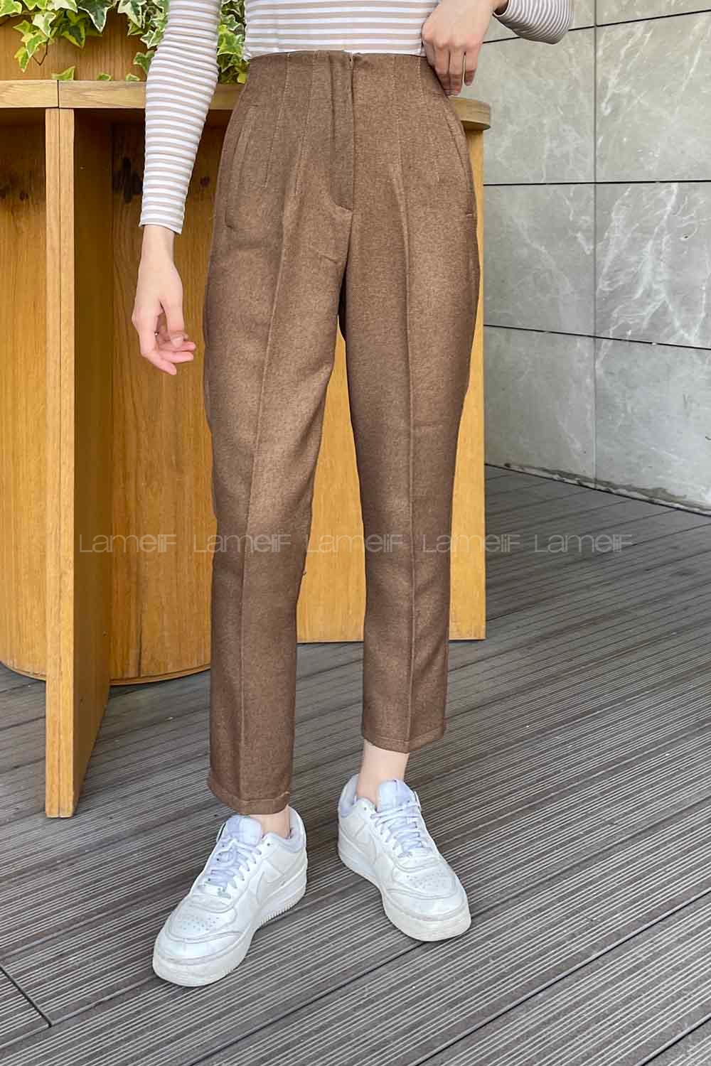 Soft Brown Cotton Fabric High Waist Comfortable Pants
