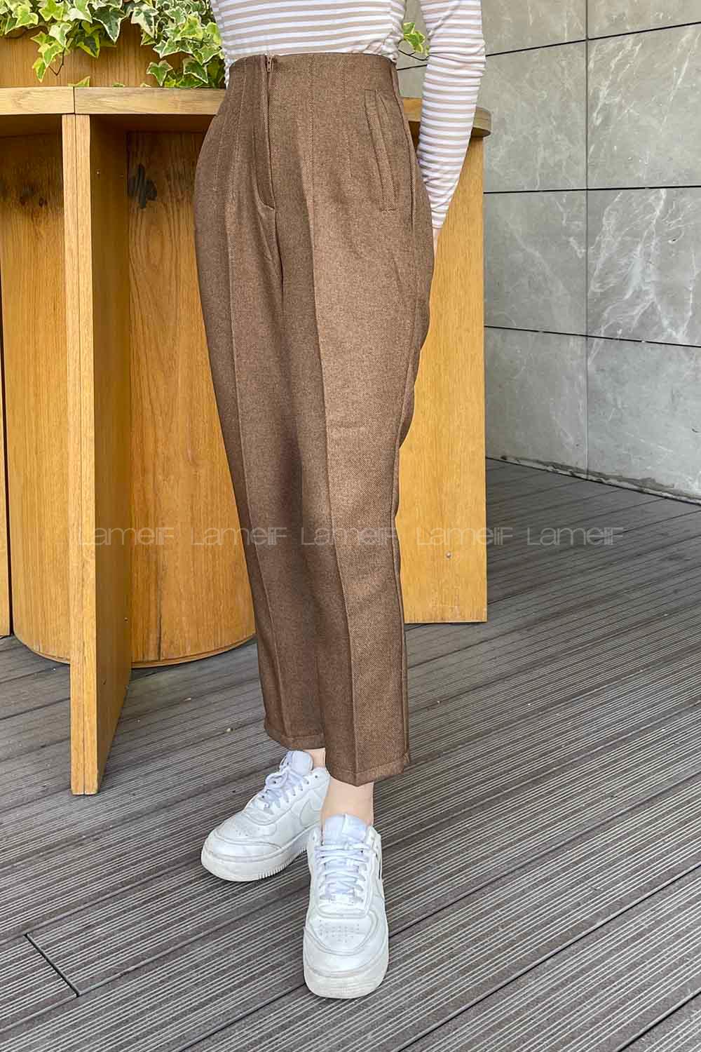 Soft Brown Cotton Fabric High Waist Comfortable Pants