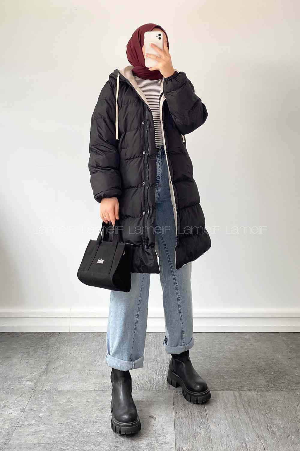 White Hood Neck Long Arm Coat