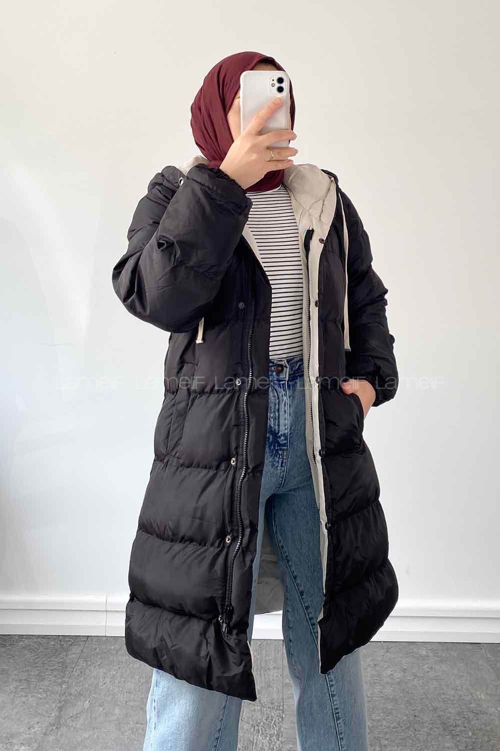 White Hood Neck Long Arm Coat