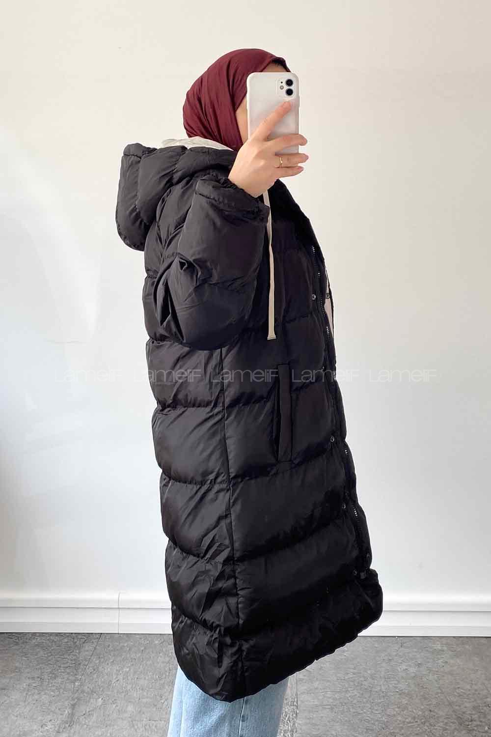 White Hood Neck Long Arm Coat