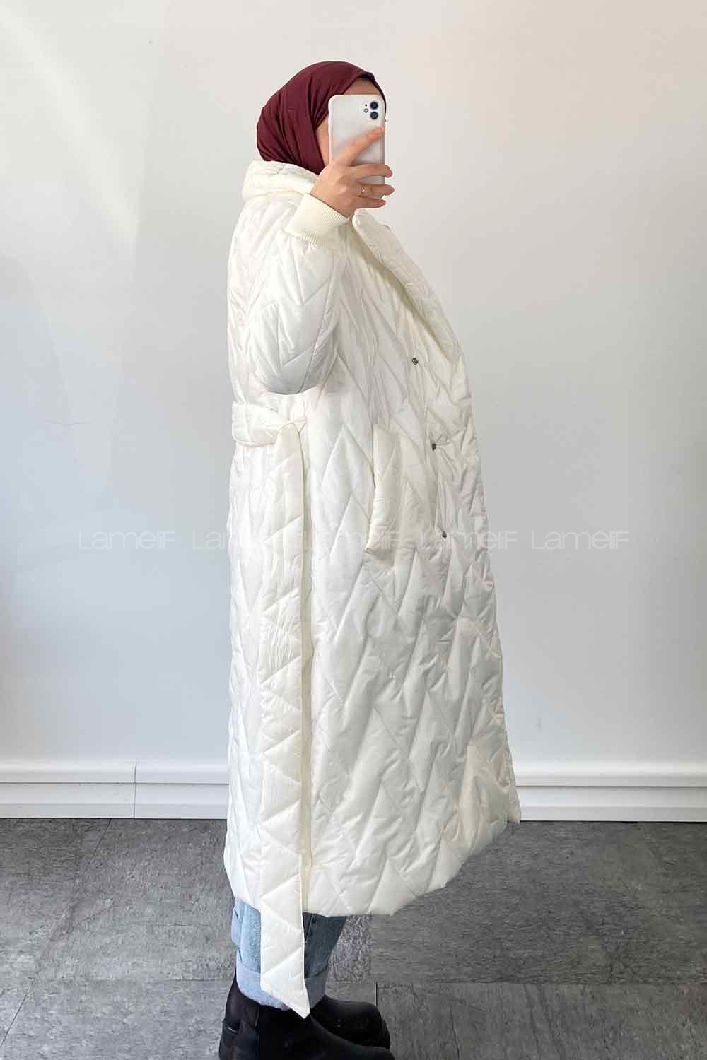 White Hood Neck Long Arm Coat
