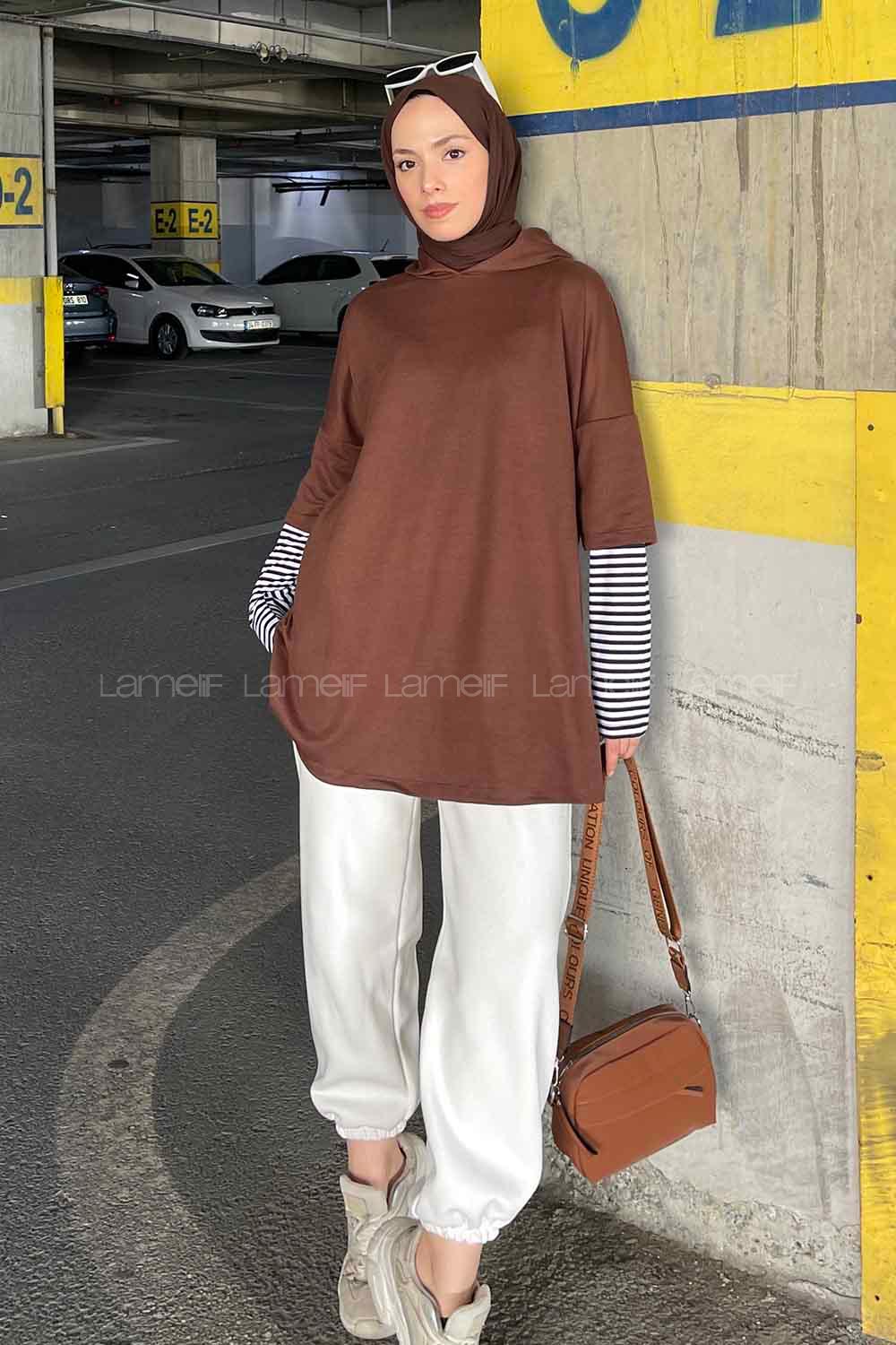 Bitter Brown Hood Neck Long Arm Unprinted Sweatshirt