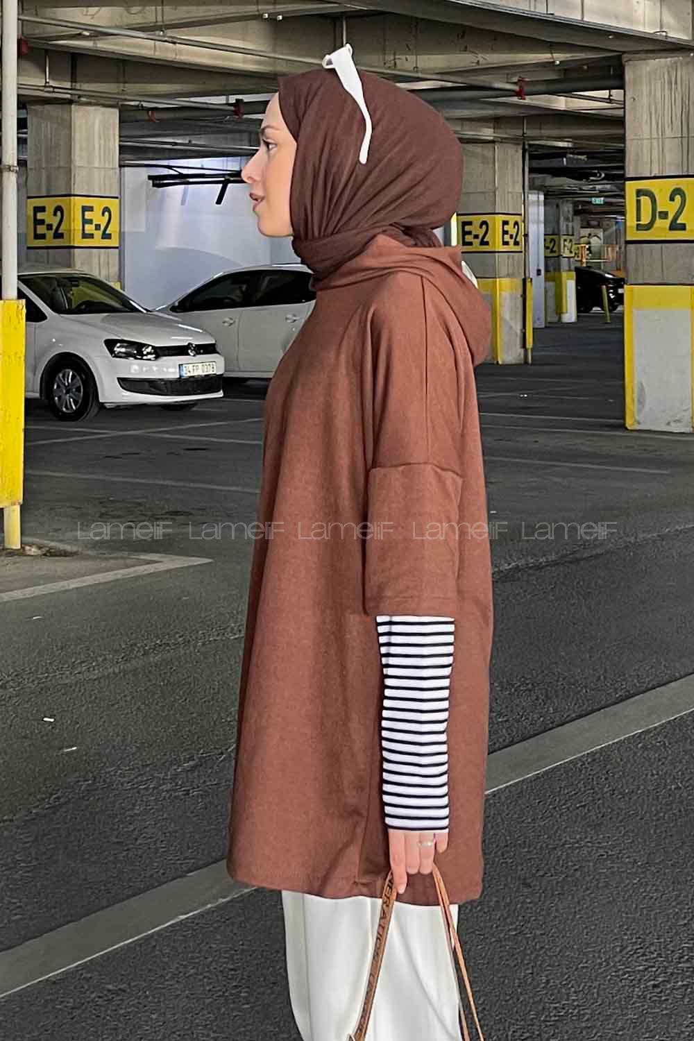 Bitter Brown Hood Neck Long Arm Unprinted Sweatshirt