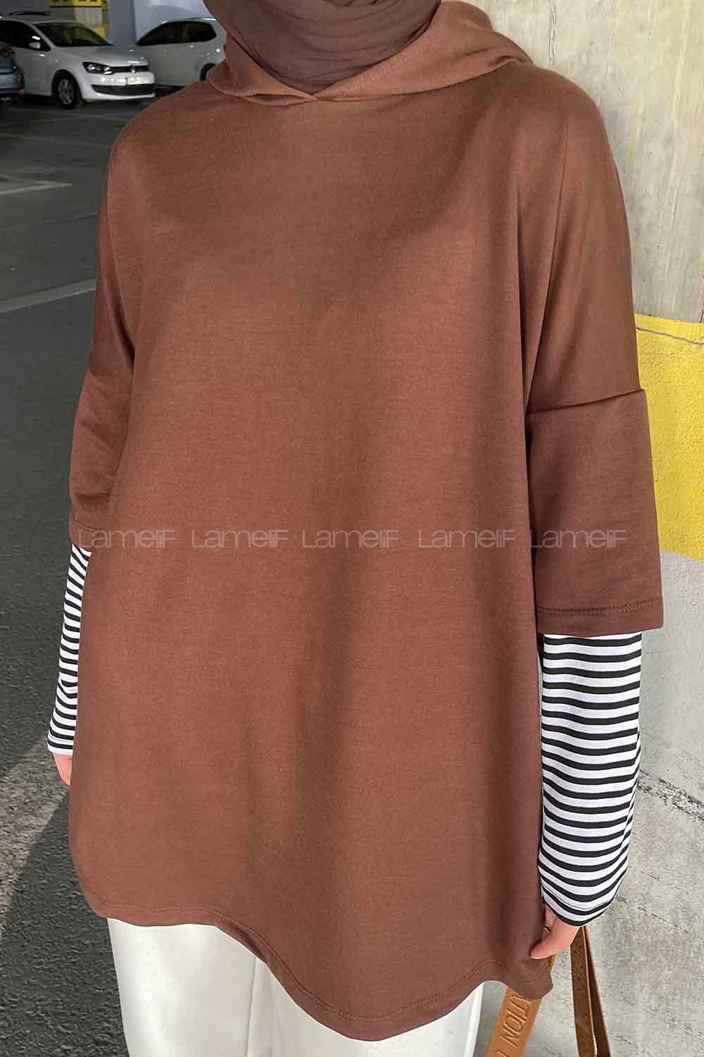 Bitter Brown Hood Neck Long Arm Unprinted Sweatshirt
