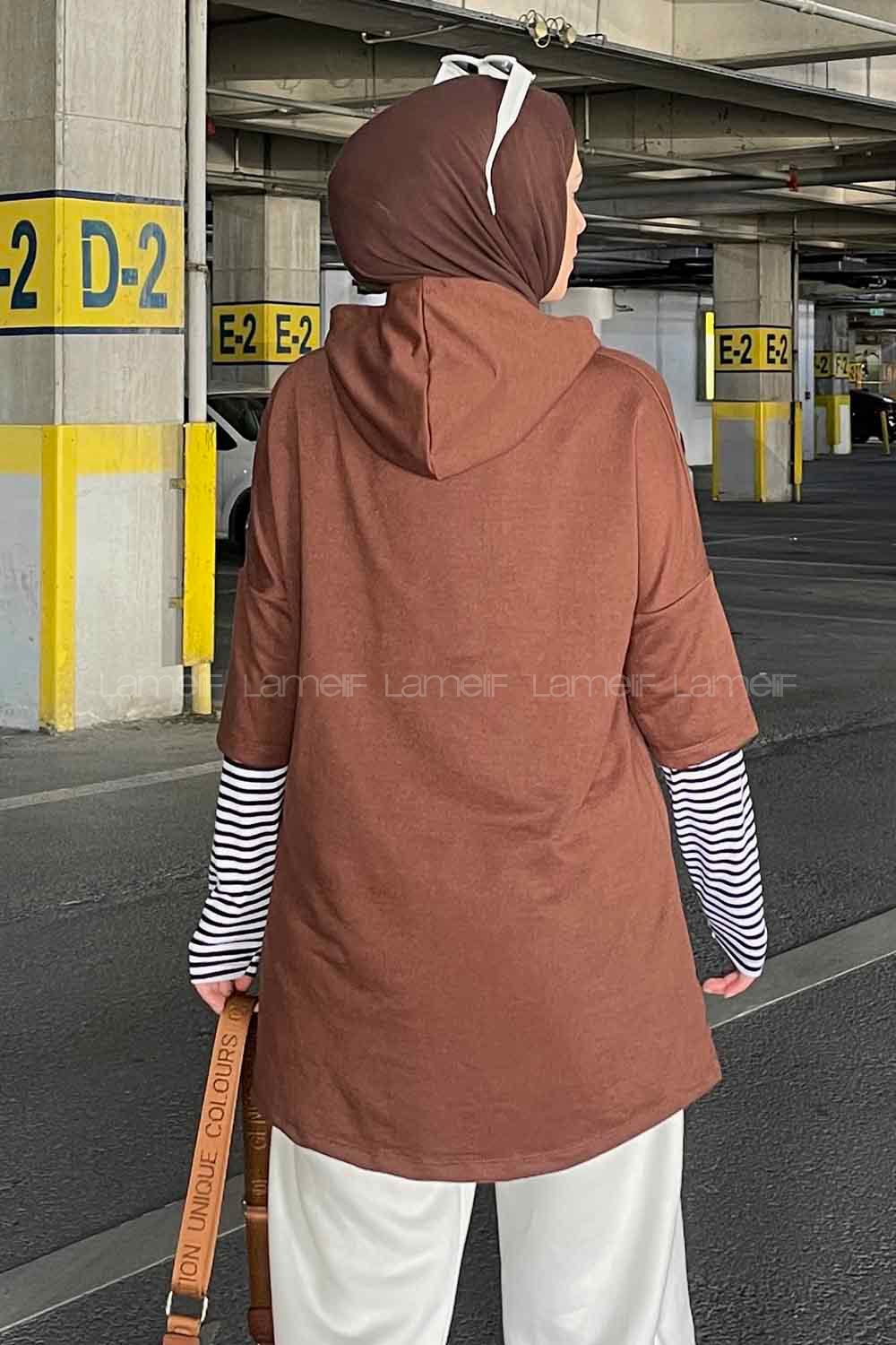 Bitter Brown Hood Neck Long Arm Unprinted Sweatshirt