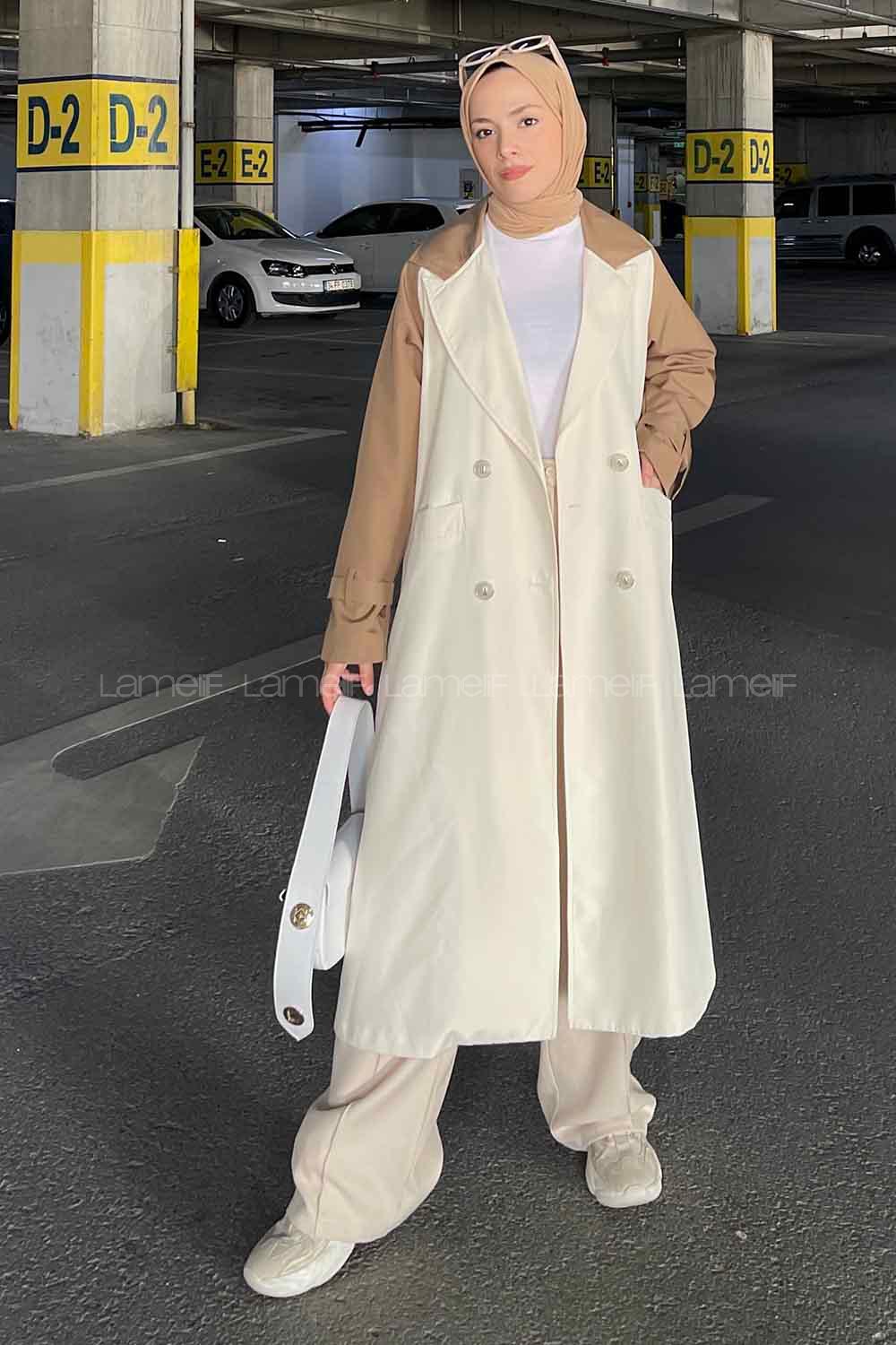 Lamelif Retrica İki Renk Trençkot  Vizonrengi