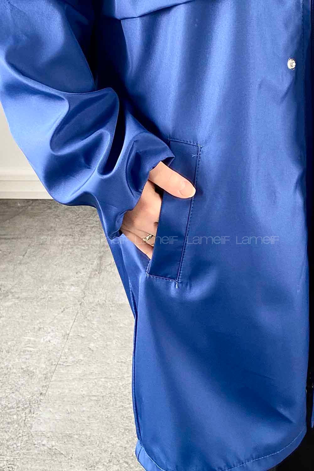 Indigo Hood Neck Long Arm Raincoat