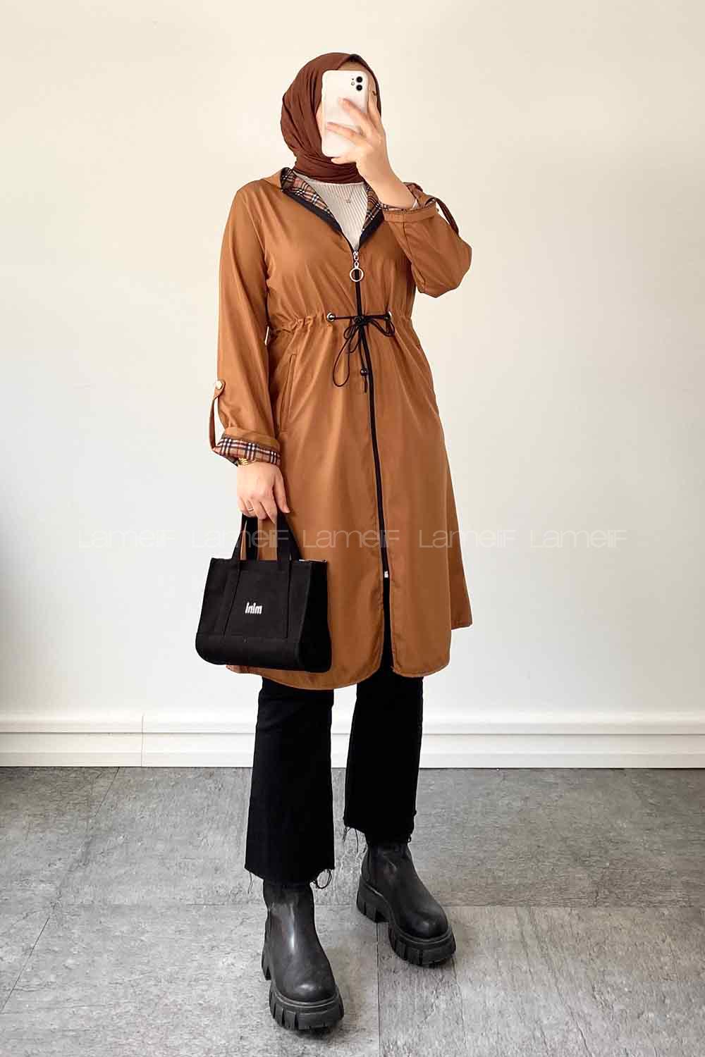 Camel Long Arm Cotton Trench Coat