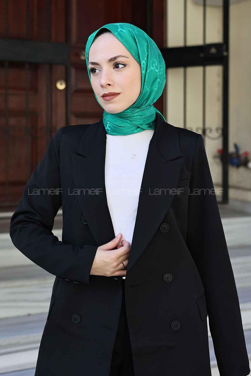 Lamelif G Desen Jakar Serisi Şal Benetton Yeşili