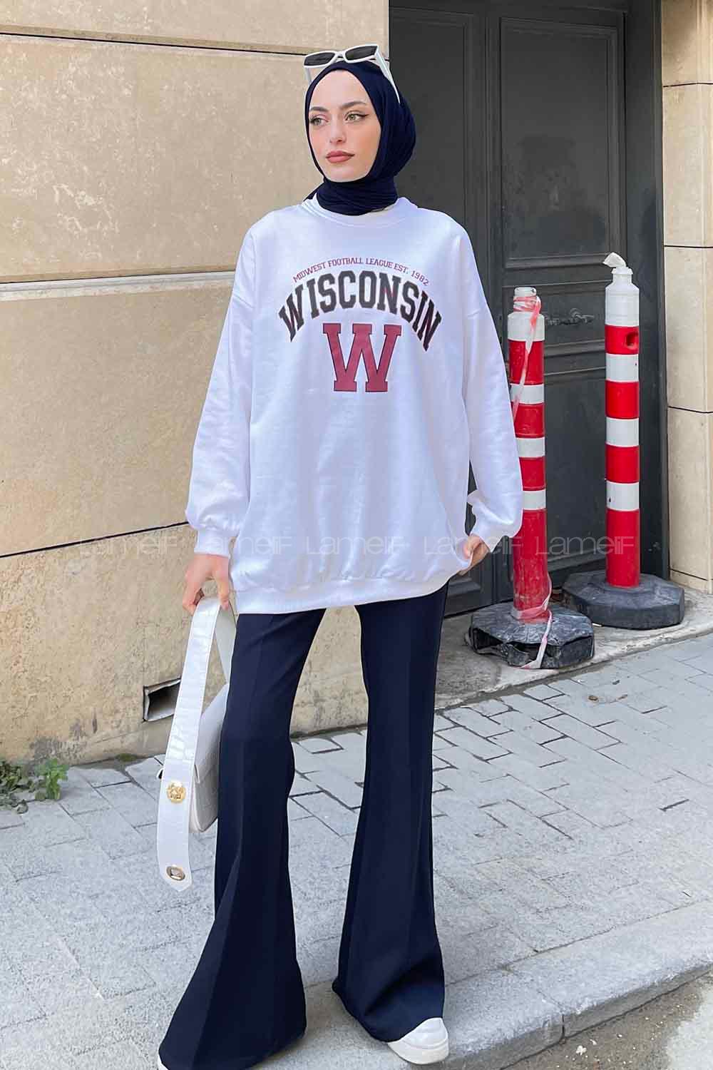 White Crew Neck Long Arm Printed Sweatshirt