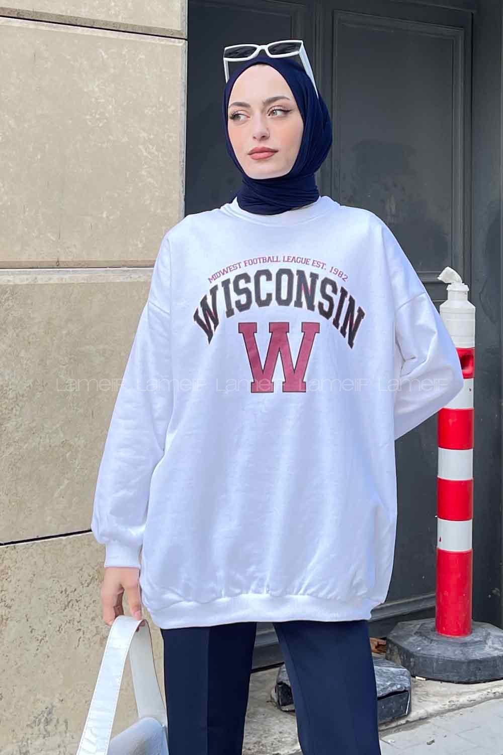 White Crew Neck Long Arm Printed Sweatshirt