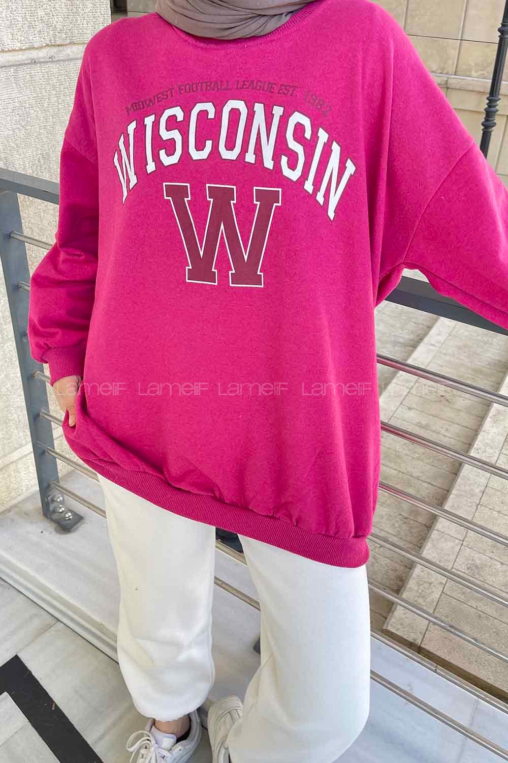 Fuchsia Crew Neck Long Arm Printed Sweatshirt