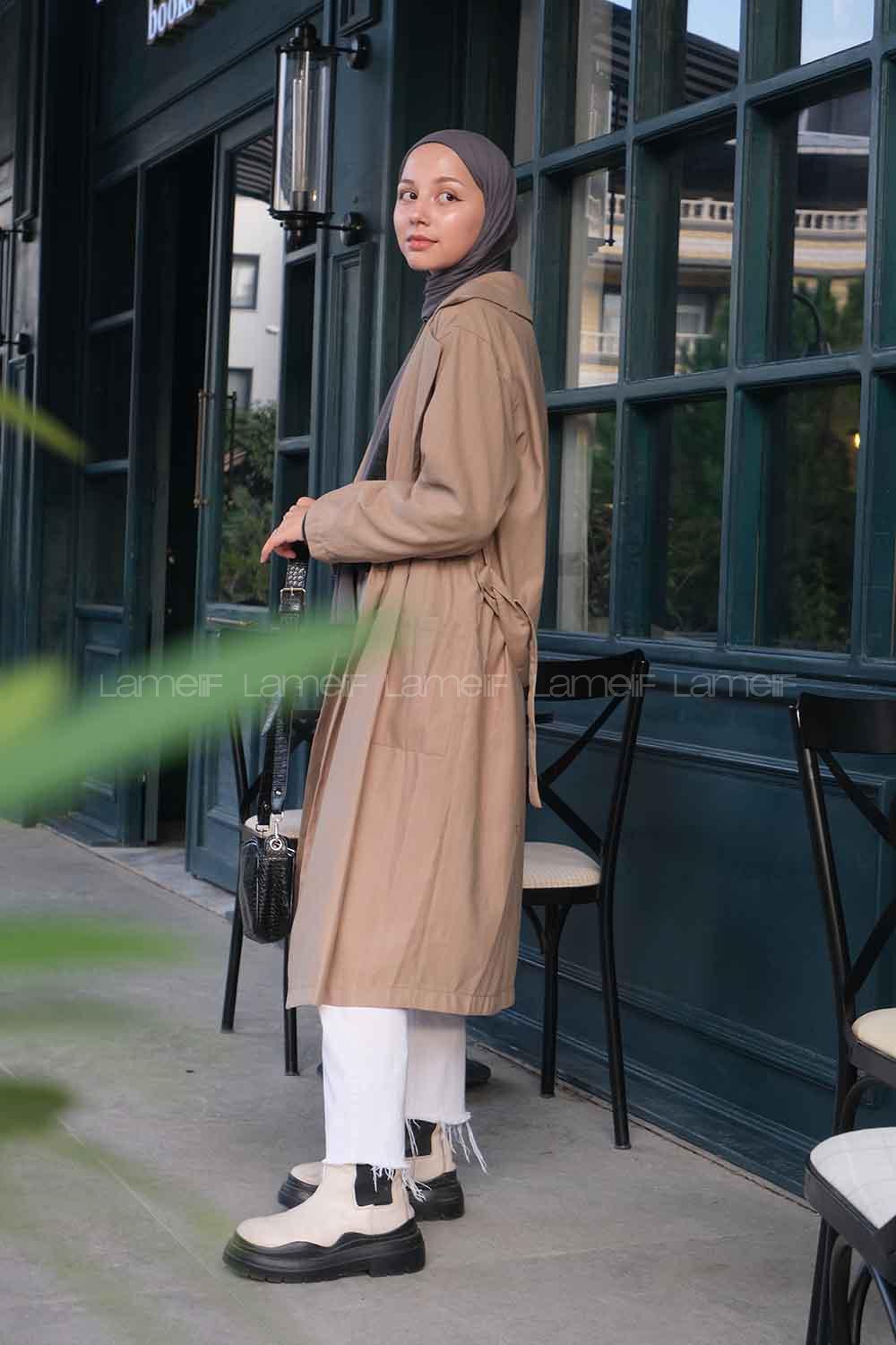 Lamelif Cuerpo Çizgi Detaylı Trençkot Soft Kahve