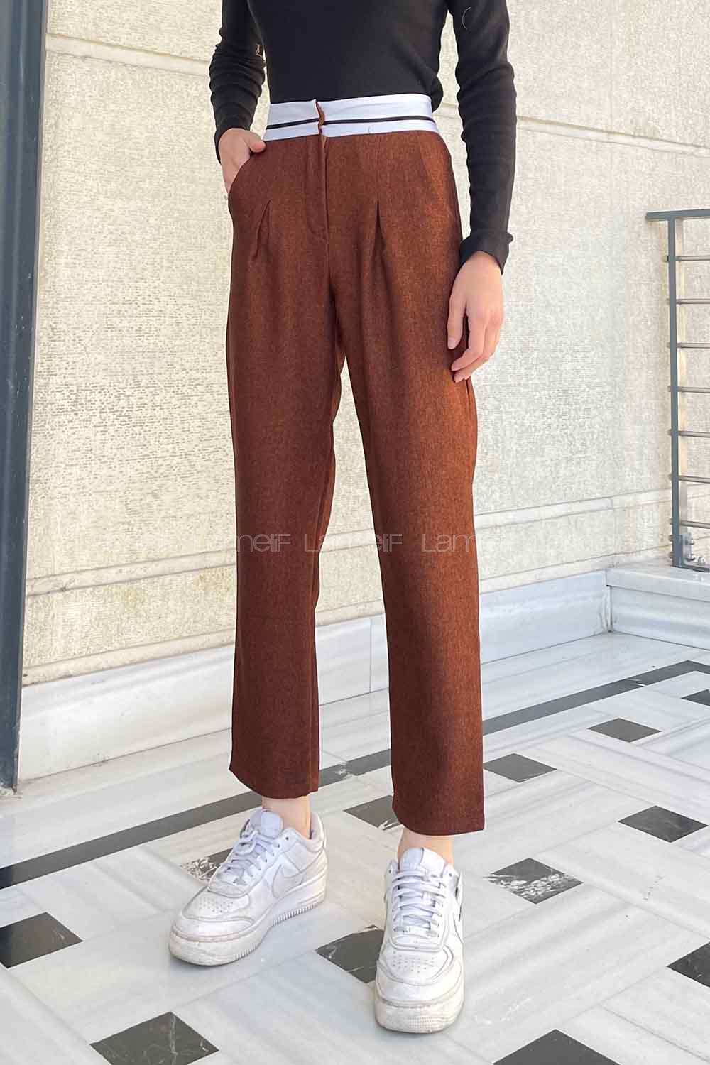 Bitter Brown Wool High Waist Linen Pants