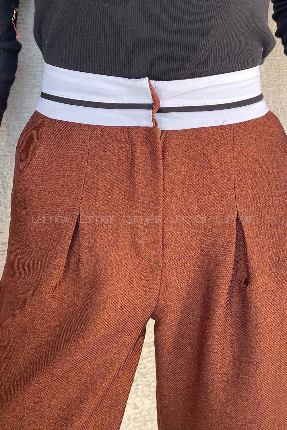 Bitter Brown Wool High Waist Linen Pants