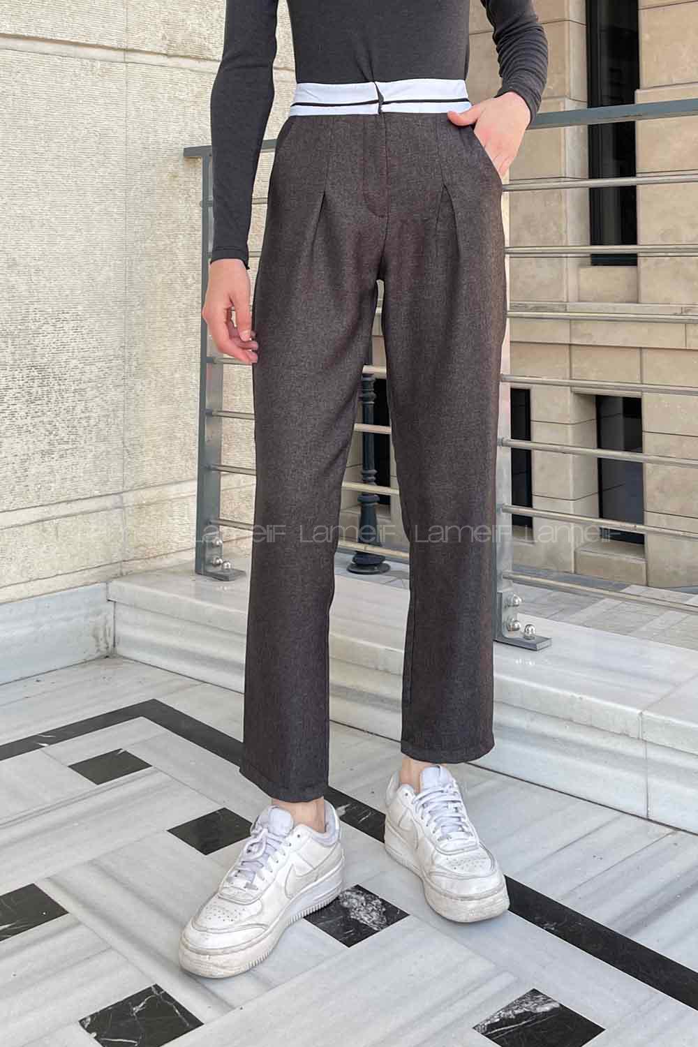 Anthracite Wool High Waist Linen Pants