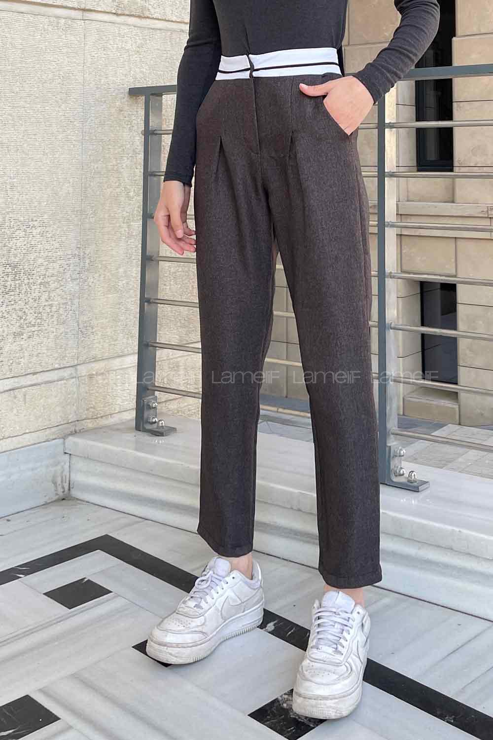 Anthracite Wool High Waist Linen Pants