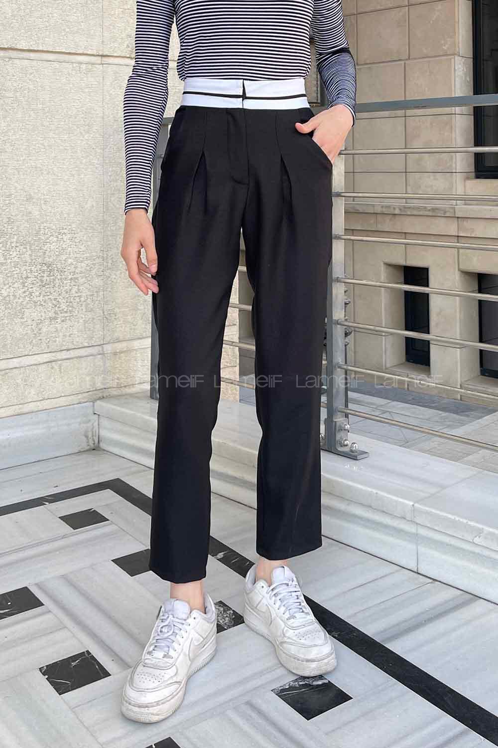 Black Wool High Waist Linen Pants