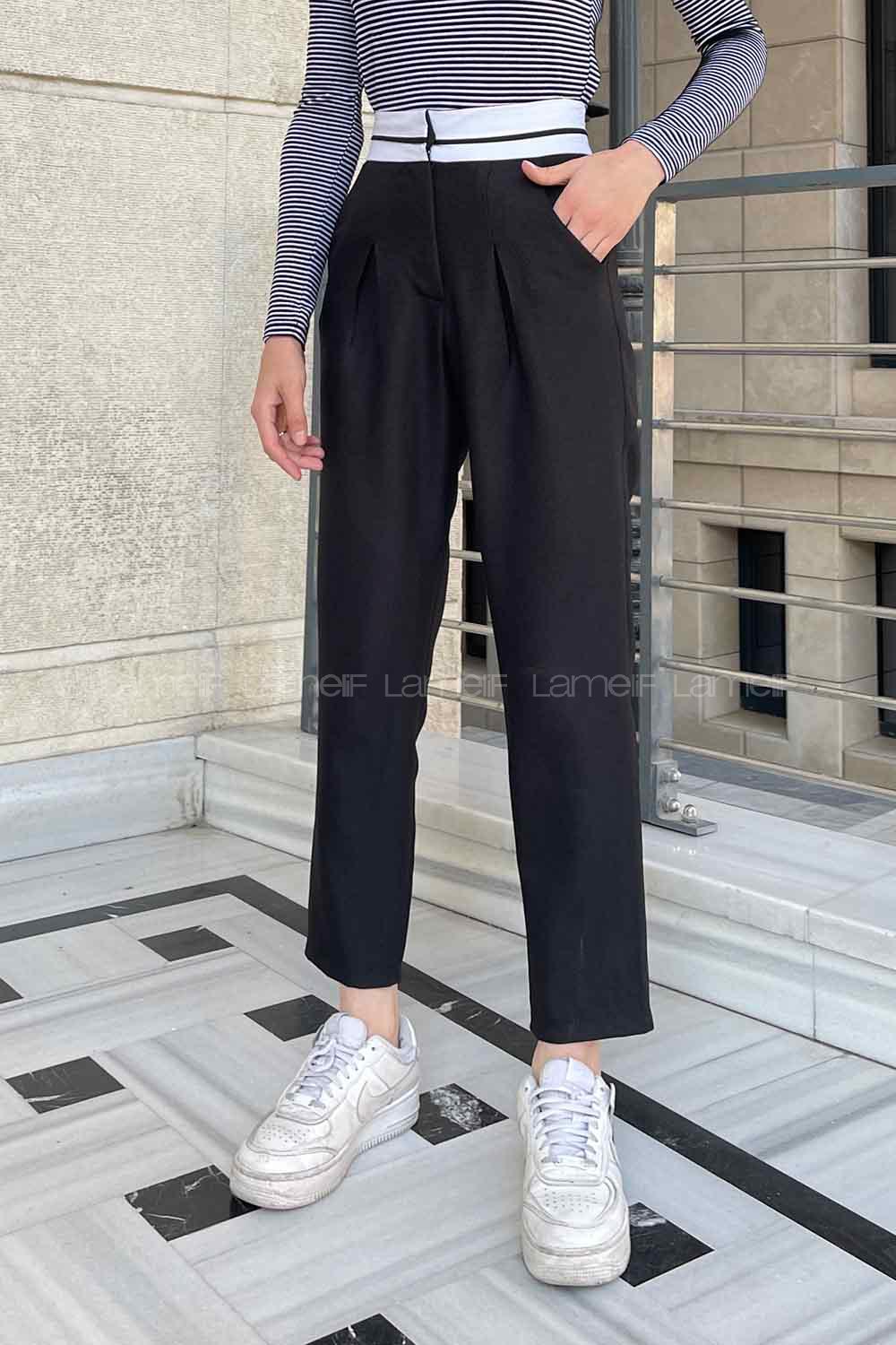 Black Wool High Waist Linen Pants