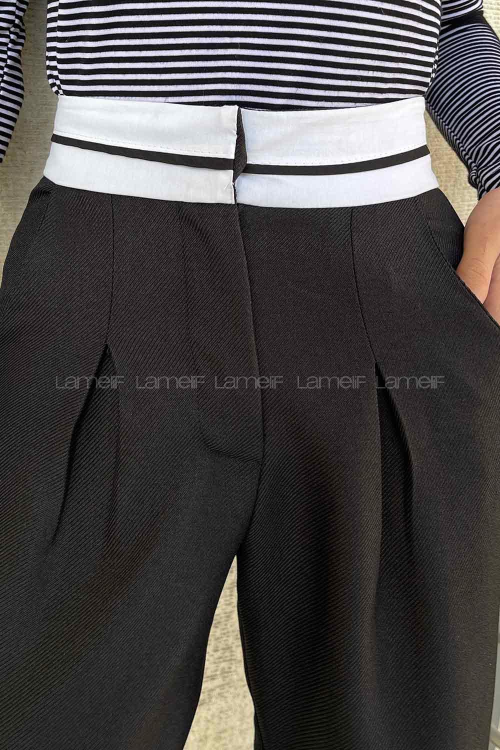 Black Wool High Waist Linen Pants