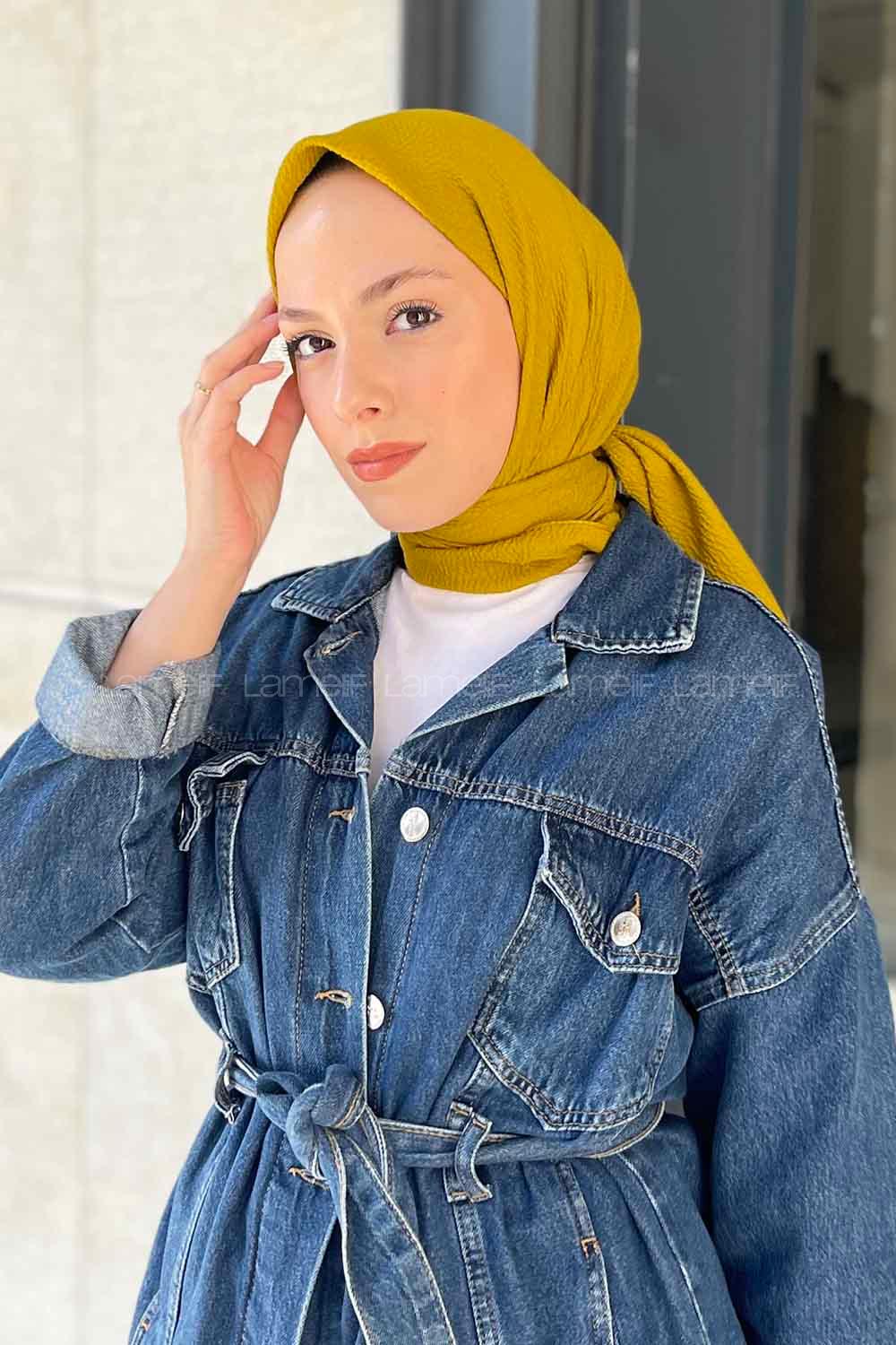 Lamelif Mio Caz Eşarp Yağ Yeşili